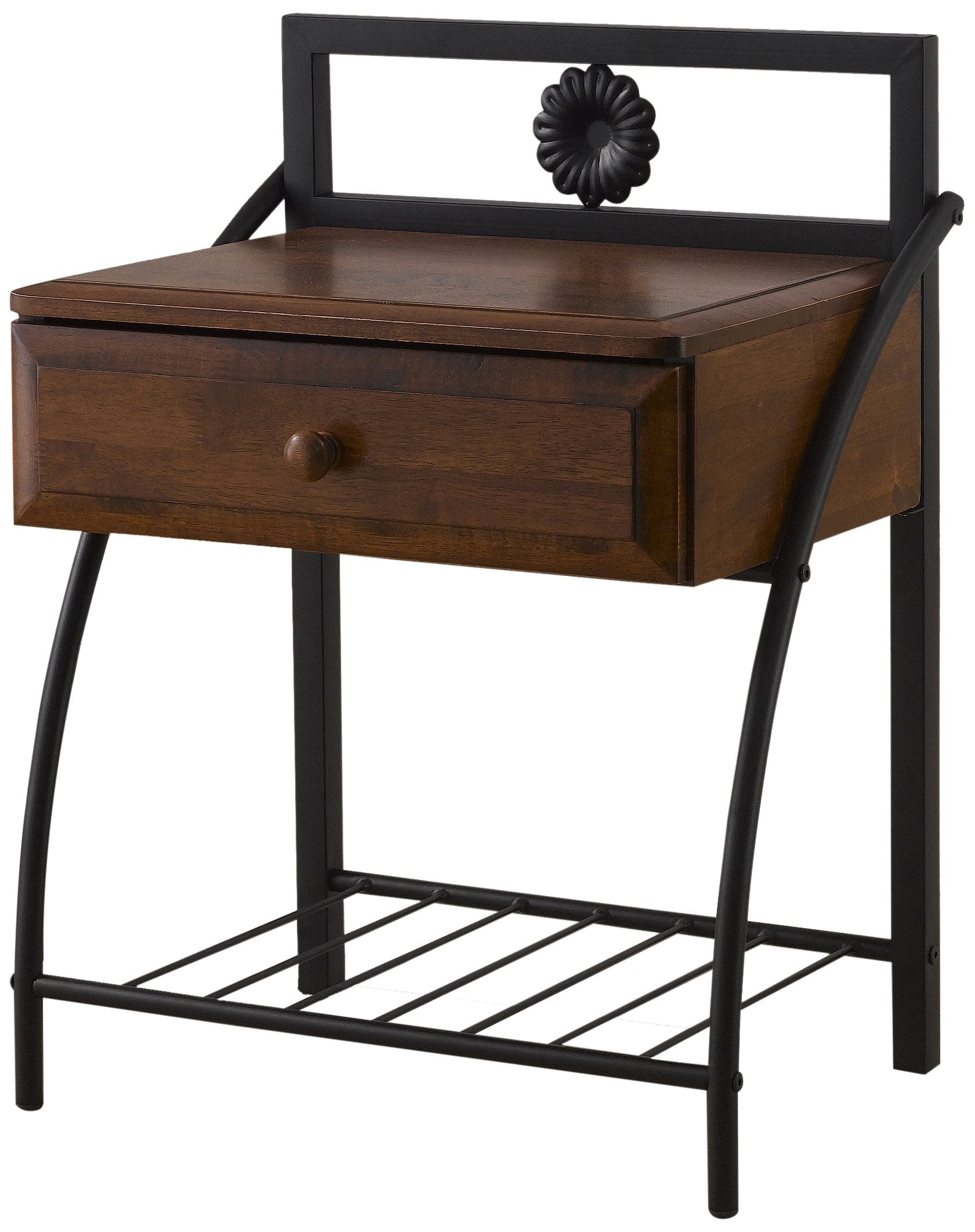Baxton Studio Jevenci Vintage Antique Metal & Walnut Wood 1 Drawer Nightstand, Medium, Dark Bronze (Model: TS7001-Black)